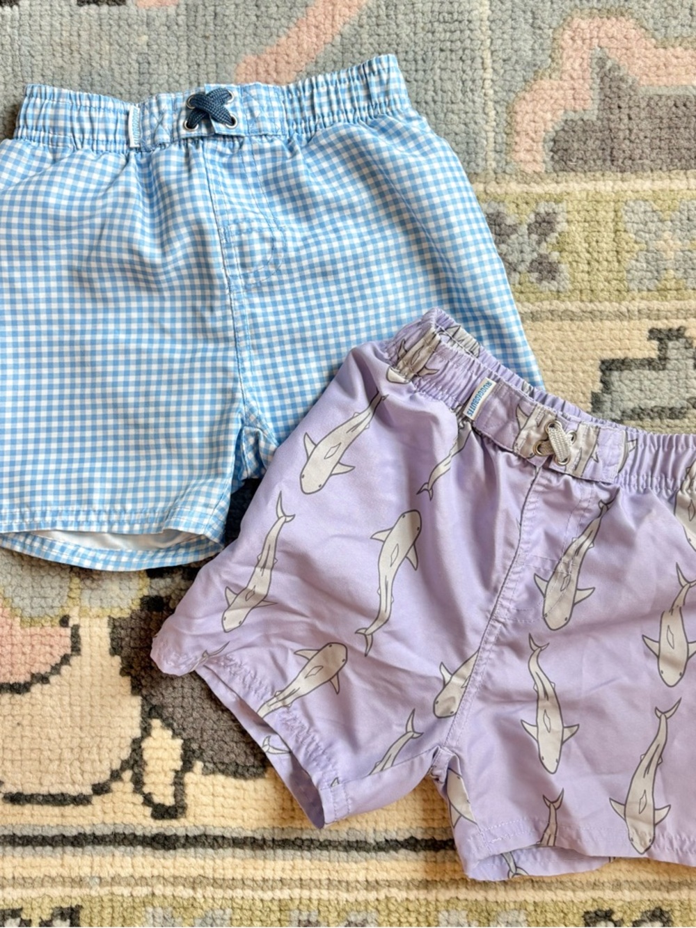 Ruffle Butts 4T Blue Gingham & Shark Swim Trunks